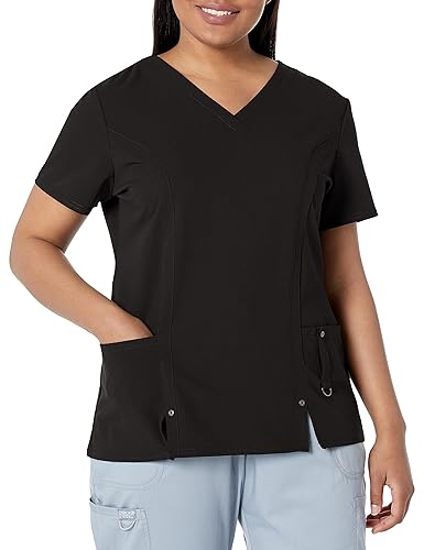 Dickies Womens Xtreme Stretch V-Neck Medical Scrubs Shirt, Black - Main Image
