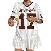 Oversized Jersey Shirts for Women Y2k Baseball Striped Number Graphic Tees V Neck Tshirt Casual Streetwear Tops