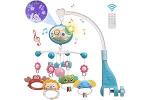 Mini Tudou Crib Mobile with Music and Lights,Baby Mobile for Crib with Hanging Rotating Rattle Toy,Star Projection,400 Lullabies and Timing Function,Remote Control Baby Crib Mobile for Boys Girls