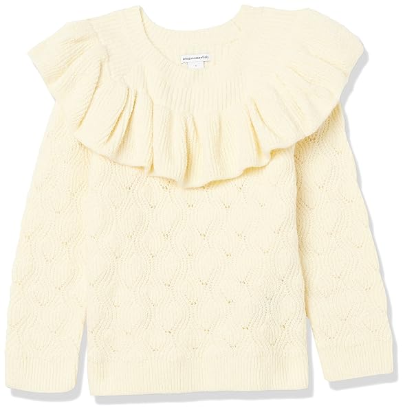 AMAZON ESSENTIALS TODDLER GIRLS’ SOFT TOUCH RUFFLE SWEATER – DISCONTINUED COLORS, IVORY, 2T