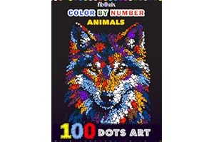 100 Dots Art Color by Number Animals: Mystery Coloring Book for Adults Relaxation