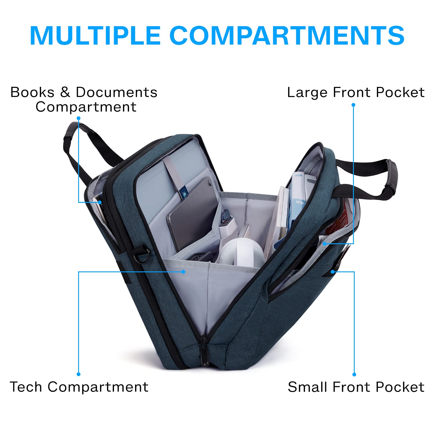 BAGSMART 17.3 Inch Laptop Bag, Expandable Computer Bag Laptop Briefcase Men Women, Laptop Shoulder Bag, Work Bag Business Travel Office, Dark Blue