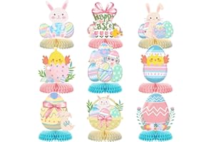 Tarklanda 9Pcs Easter Honeycomb Centerpieces Party Decorations,Happy Easter Bunny Easter Egg Centerpieces 3D Table Honeycomb for Spring Easter Rabbit Photo Prop Party Supplies