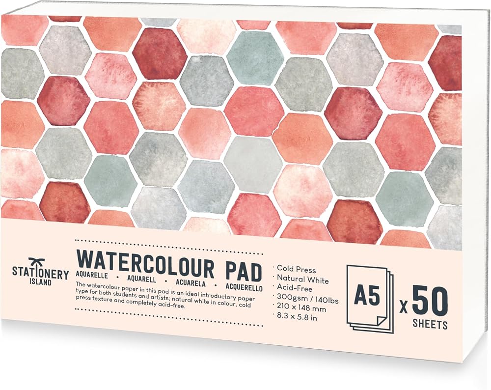 ISLAND Watercolour Paper A5 Pad 50 Sheets 300gsm Natural White
