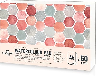 ISLAND Watercolour Paper A5 Pad 50 Sheets 300gsm Natural White