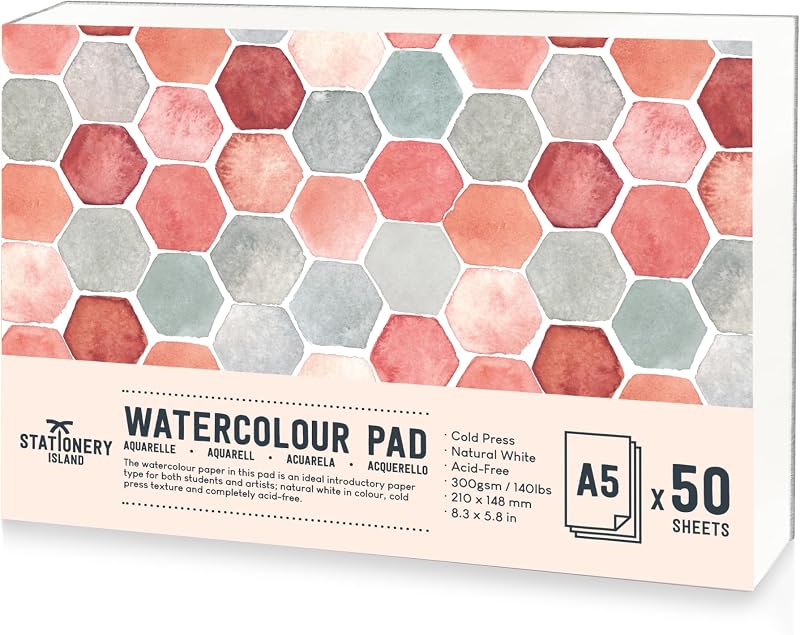 ISLAND Watercolour Paper A5 Pad 50 Sheets 300gsm Natural White