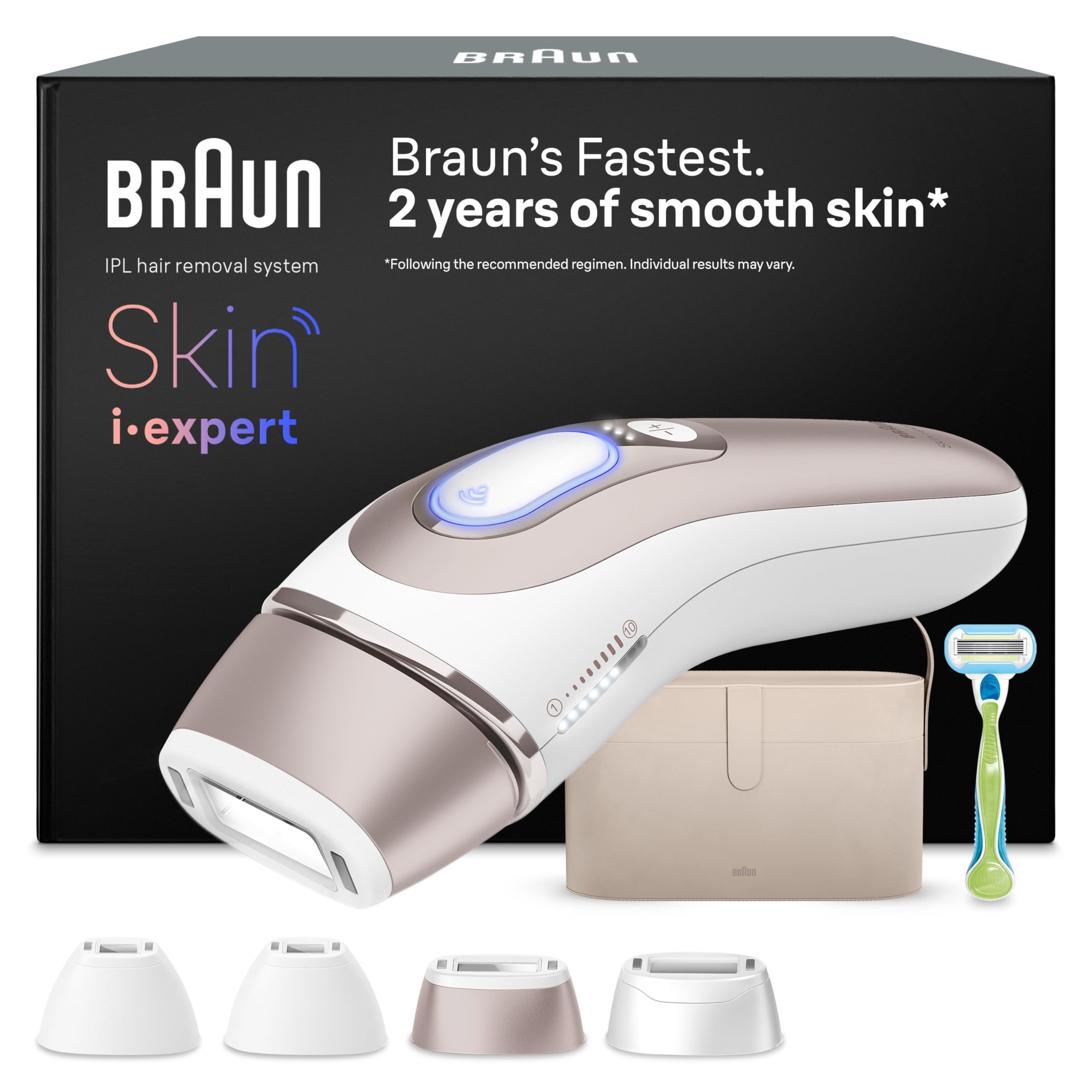 Braun Smart IPL 7 Skin i·expert – IPL Geräte Haarentfernung, Dauerhafte und Schmerzfreie Haarentfernung für Zuhause – inkl. Gratis App, Etui, Venus Rasierer, 4 smarte Aufsätze – PL7387, Weiß/Rosegold