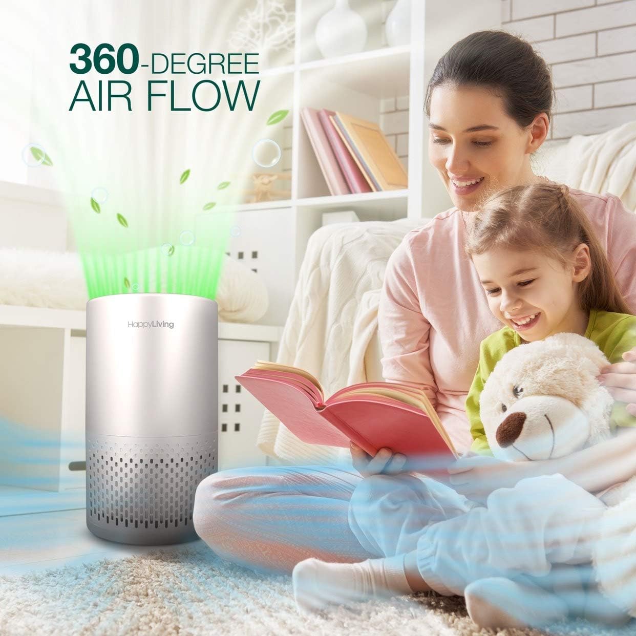 Happy Living H13 HEPA Air Purifiers for Home, 4-Stage Filtration Bedroom Air Cleaner 360-Degree for Smokers, Odors, Allergens, Pets, Pollen, Dust, Sleep Mode, 240 sq ft: Home & Kitchen