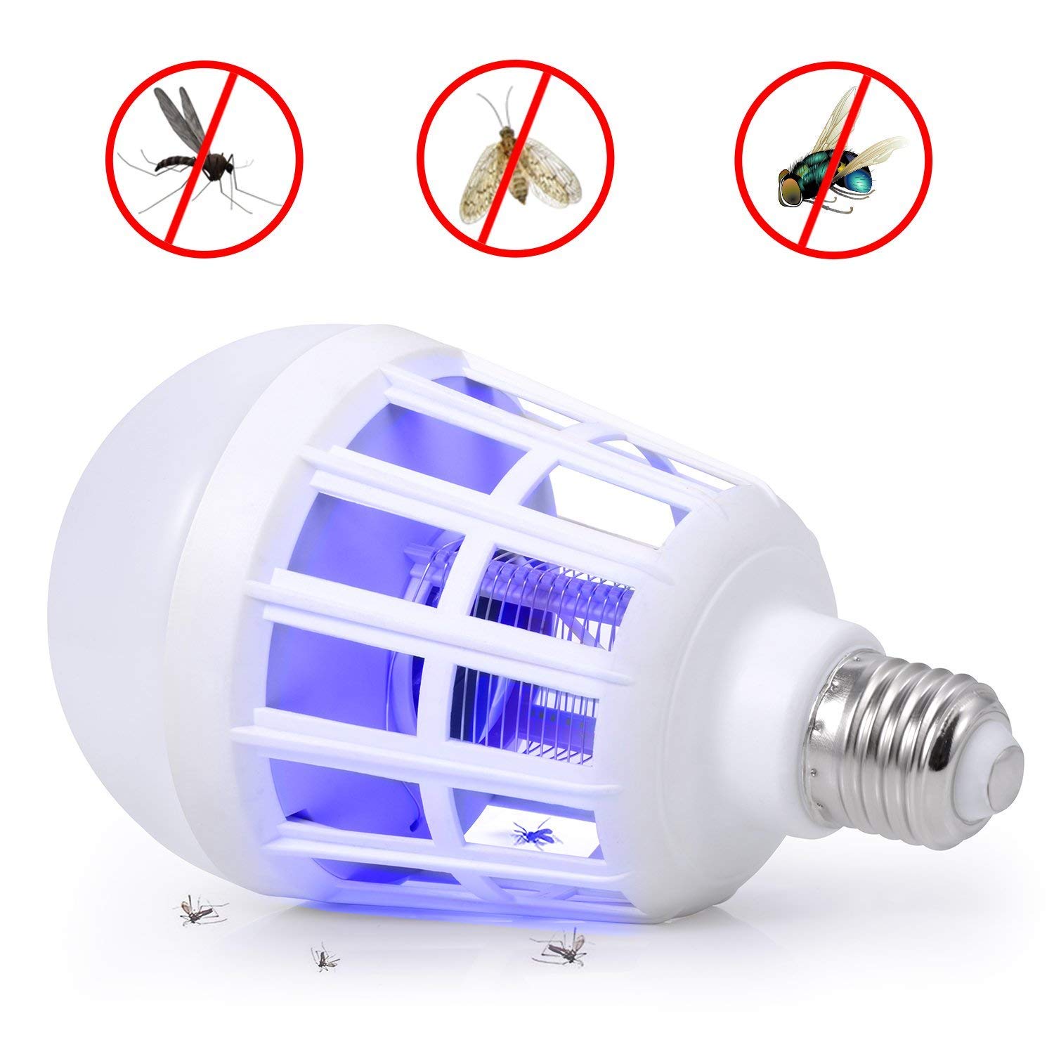 Bug Zappers Light Bulb, 2 in 1 Mosquito Killer Lamp, Electronic Insect Killer Fly Killer, Built in Insect Trap, Fits 110V E26/E27 Light Bulb Socket, Suit for Indoor Outdoor Porch Patio Backyard