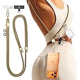 Manna Joy Phone Lanyard Crossbody with 2 Hanging Loops: Metal Buckle Adjustable Skin-Friendly Cell Phone Strap for iPhone Around,Hands-Free Universal Anti Theft Neck Lanyards For Outdoor Travel,Khaki