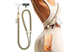 Manna Joy 2-in-1 Multi-Function Phone Lanyard with 2 Hanging Loops for Keys & Earbud Case, Premium Metal Buckle, Anti-Theft Crossbody Strap for All Phones, for Women and Men, Khaki