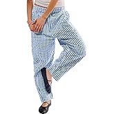 PEHMEA Cotton Gingham Boxer Pants for Women Casual Plaid Harem Trousers Y2K Beach Lounge Bottoms with Pockets