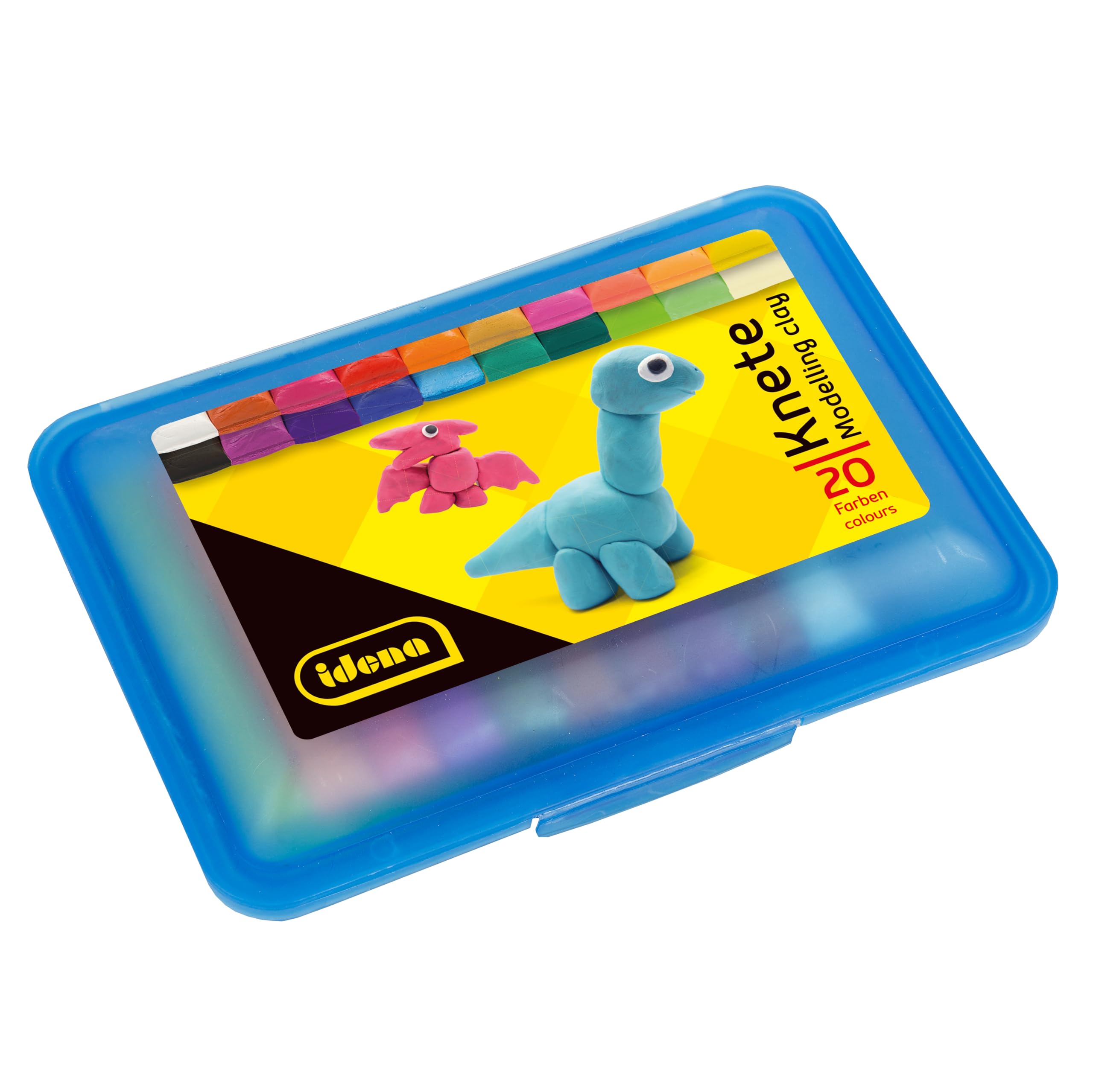 Idena 68125 - Kneading Box with 20 Sticks of Colourful Clay in Blue Storage Box, Fun Kneading Fun for Children, Blue