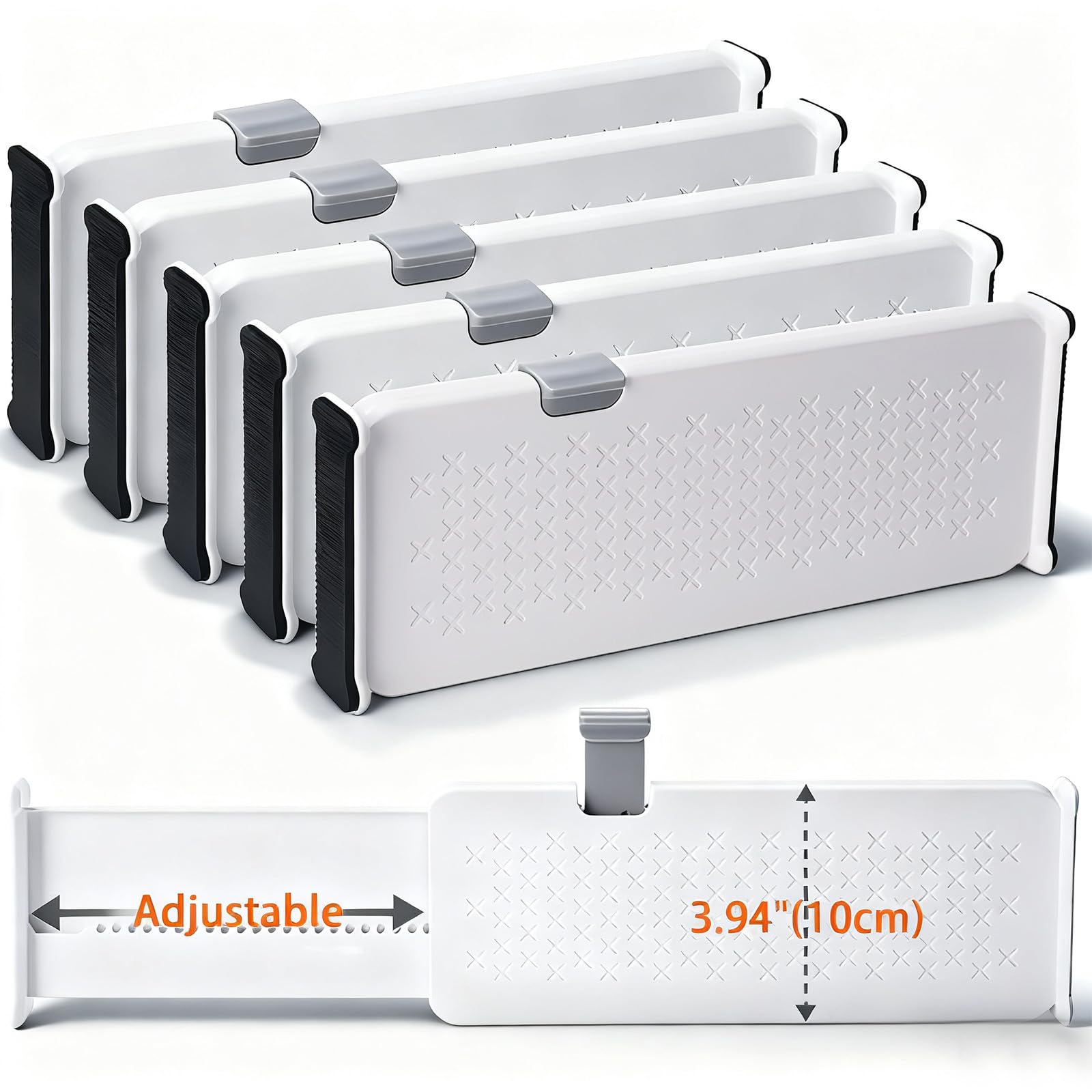 Photo 1 of *only 4 YAHESICM 5 Pack Drawer Organizer Clothes, 4" High, 11-17" Adjustable Drawer Dividers Plastic Expandable Dresser Dividers Separators for Office Kitchen Bedroom Organization