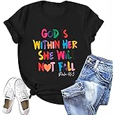 Sulayesh Christian Shirts for Women Jesus God is Within Her Tshirt Faith Inspirational Bible Verse Religious Graphic Tee Tops
