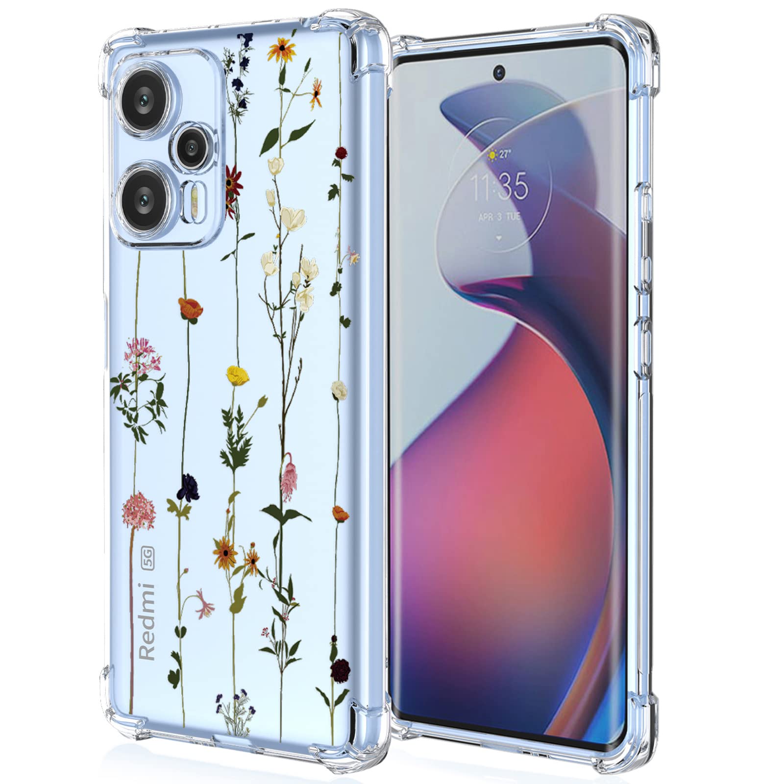 XINYEXIN Clear Case for Xiaomi Poco F5 5G Flowers Floral Pattern Design Slim Shockproof Transparent Soft TPU Bumper Case Protective Cover - Gardening — image 1