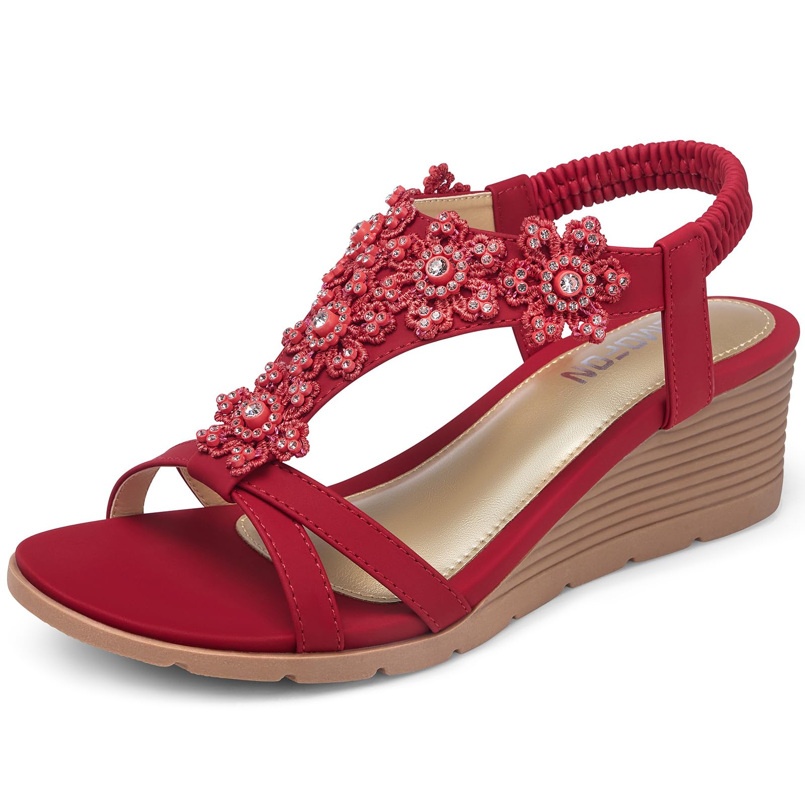 Photo 1 of TEMOFON Women's Low Wedge Heels Summer Dressy Platform Sandals Elastic Ankle Strap Open Toe Shoes Red Size 10