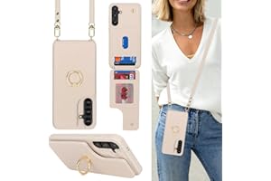 Lipvina for Samsung Galaxy S24 Plus Case with Card Holder and Strap for Women,Crossbody Lanyard,Stand Ring Kickstand,Snap Clasp,Phone Wallet Cases 6.7 inch(Beige)