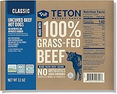 Teton Waters Ranch 100% Grass-Fed Beef Hot Dogs, Uncured All Beef Sausage, Fully Cooked, No Antibiotics or Hormones, Certifie