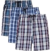 MoFiz Men's Sleepwear Shorts Pajama Bottom Lounge Short Plaid Button Open Fly 3Pack