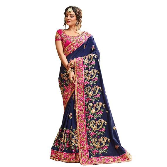 Women's Georgette Saree With Blouse Piece (3006_Blue)