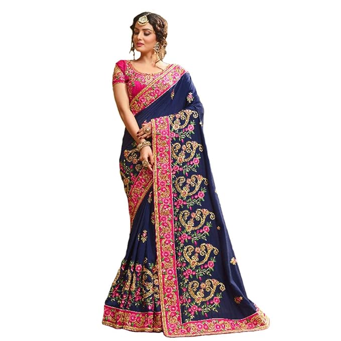 Womens Georgette Saree With Blouse Piece (3006_Blue)