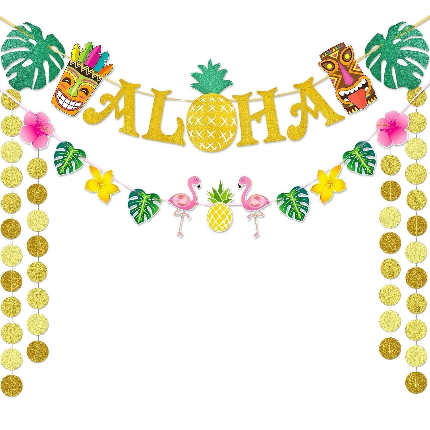 WERNNSAI Hawaiian Party Decorations - Aloha Banner Bunting Tiki Party Decorations Tropical Luau Supplies Aloha Hawaiian Decoration for Tiki Bar Summer Celebration Pool