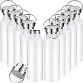 Mimorou 10 Pack Insulated Water Bottle 20 oz Stainless Steel Sport Bottle Bulk Double Wall Metal Reusable Flask with Leakproof Lid of Handle for Travel Cyclists School Gift(White)