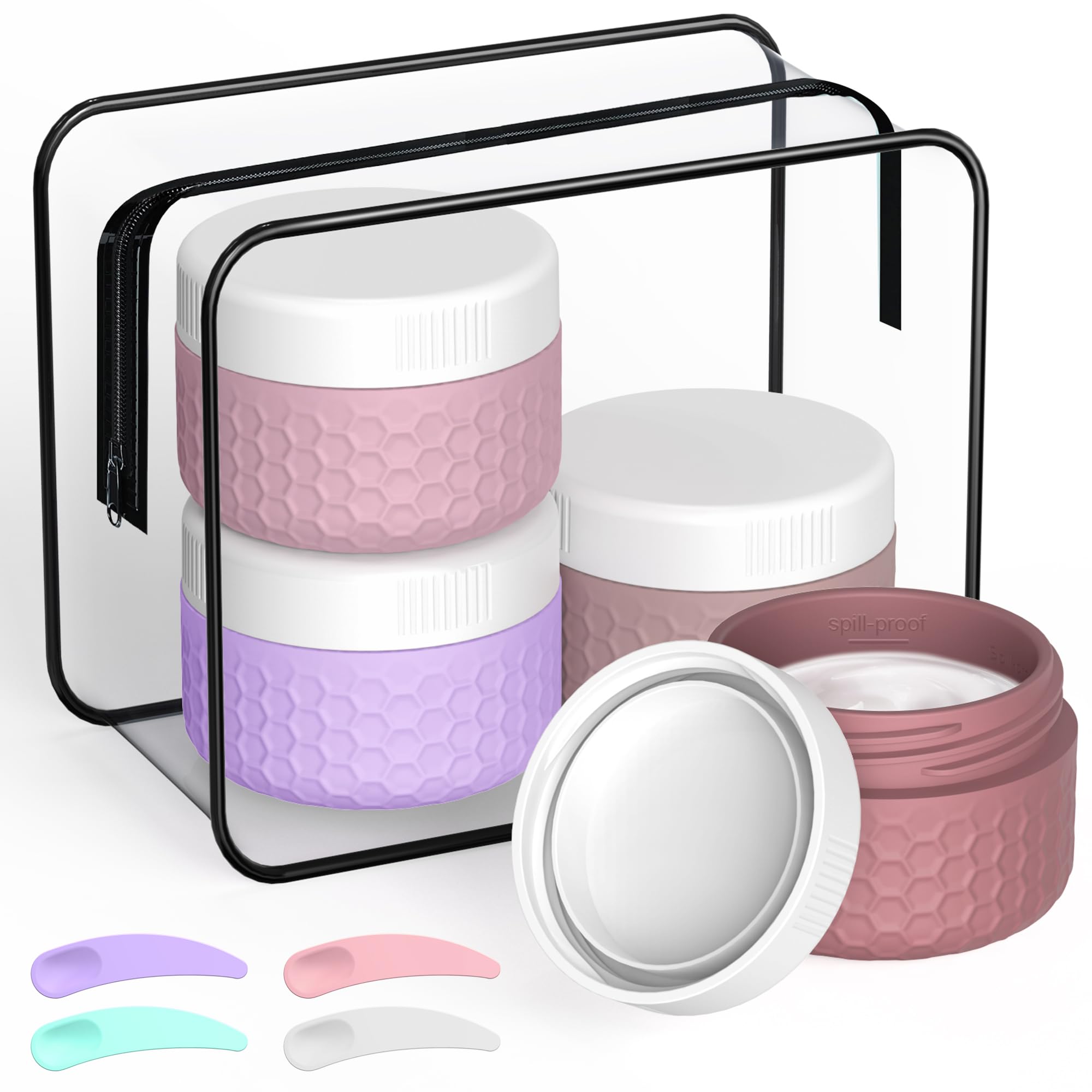 Photo 1 of Travel Containers for Toiletries, Portable Size Containers, TSA Approved Travel Size Toiletries, Silicone Cream Jars, Leak-proof Skincare Essentials for Cream lotions (Purple)