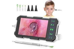 QZKBOEO Video Otoscope with Camera and Light, 1080P Digital Otoscope with 4.5" IPS Screen, for Adults & Kids, Ear Wax Removal Tool Camera with Ear Cleaner Kit, Plug & Play, 3000mAh Battery