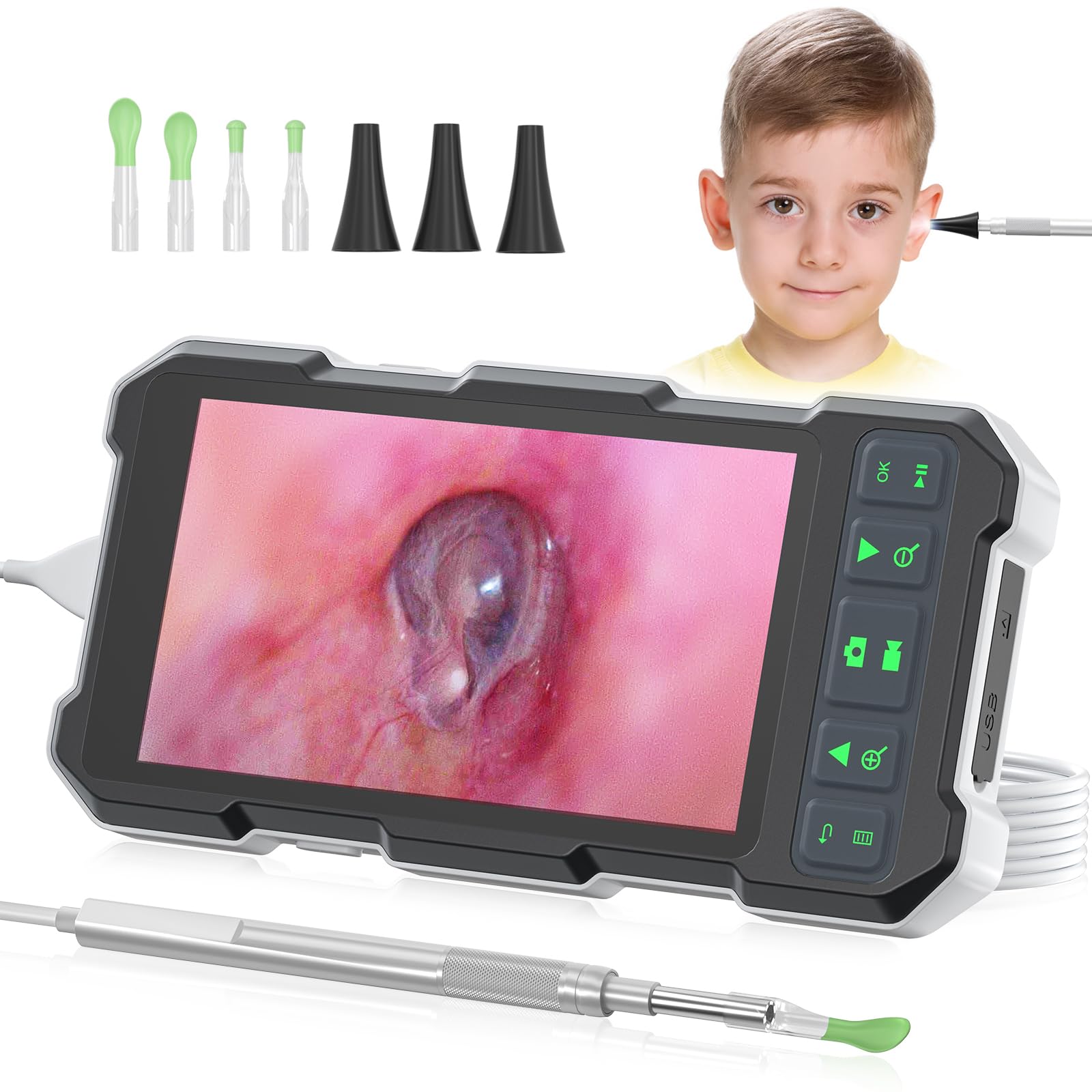 Photo 1 of Video Otoscope with Camera and Light, 1080P Digital Otoscope with 4.5" IPS Screen, for Adults & Kids, Ear Wax Removal Tool Camera with Ear Cleaner Kit, Plug & Play, 3000mAh Battery