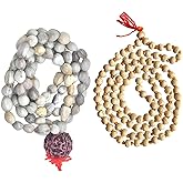 NAISHA (Pack of 2 Original Vaijanti Mala White Bead & Tulsi Holy Basil Japa Mala 108+1 Beads Hare Rama Hare Krishna for Daily Mantra Jaap with tassel