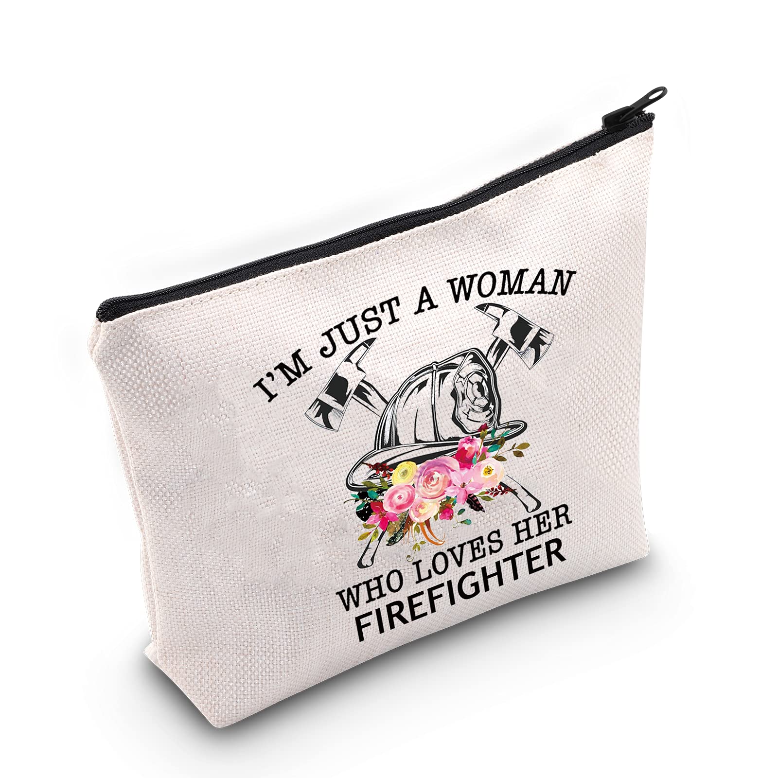LEVLO I'm Just A Women Who Loves Her Firefighter Cosmetic Bag Firefighter Gift Fireman Pride Life Gift Firefighter Bag