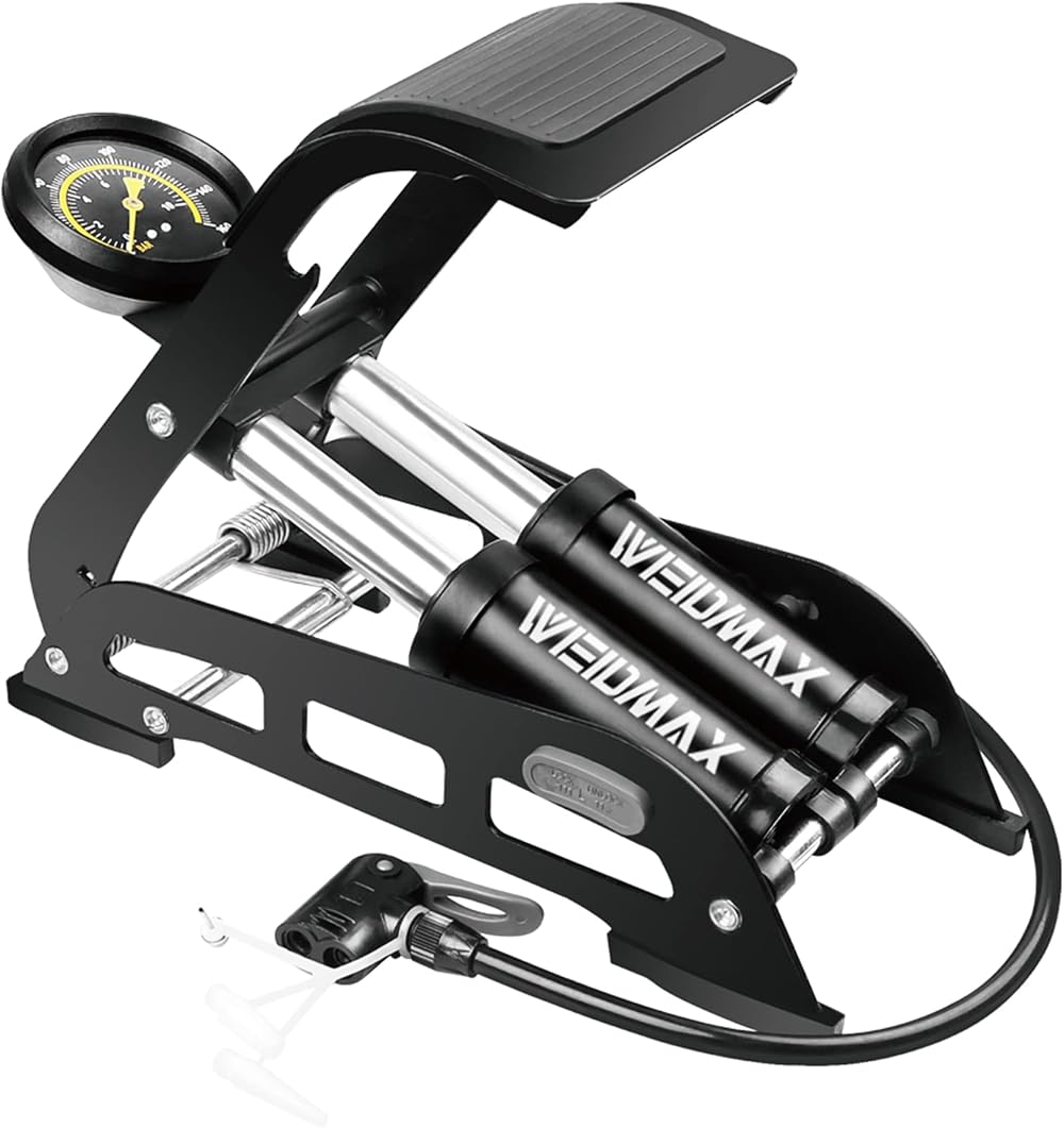WEIDMAX Double Barrel Floor Pump 160 PSI with Gauge & Dual Cylinder