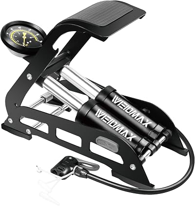 WEIDMAX Double Barrel Floor Pump 160 PSI with Gauge & Dual Cylinder