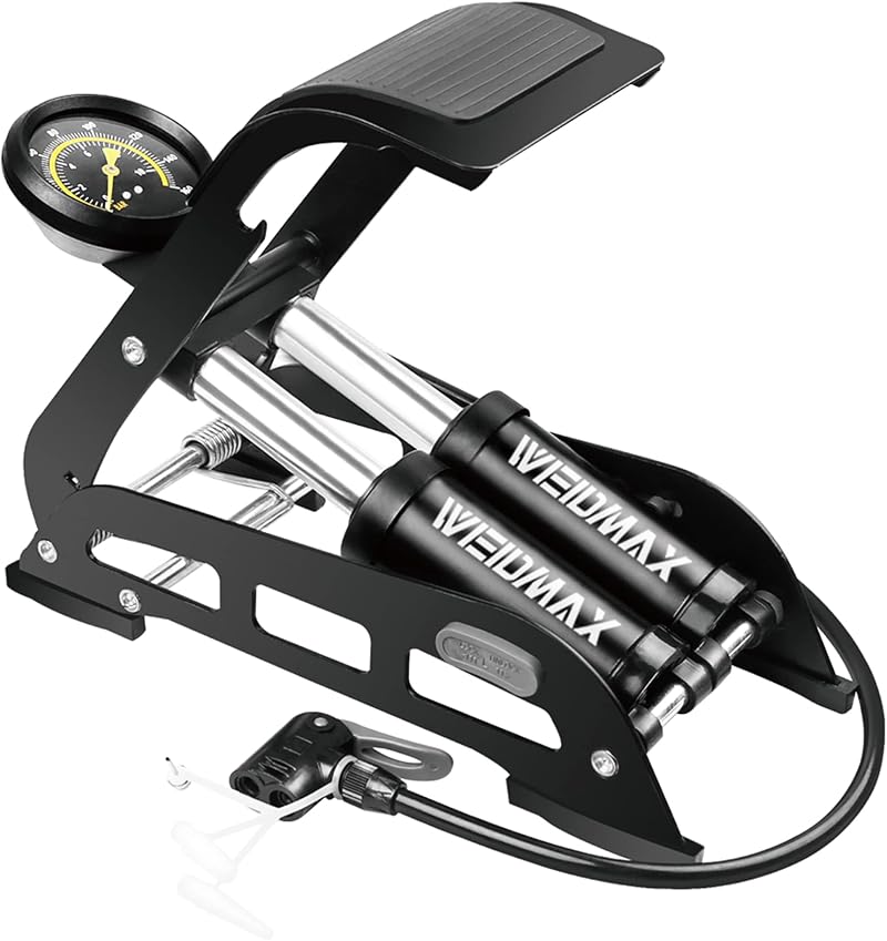 WEIDMAX Double Barrel Floor Pump 160 PSI with Gauge & Dual Cylinder