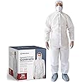 Medical Nation Hazmat Suits Disposable | 25 Pack | Protective Coveralls with Attached Hood and Boots | Heavy Duty Full Body Painters Suit for Adults - Breathable & Water Resistant | Medium