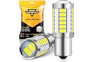 Auxbeam 1156 Reverse Light Bulbs, Super Bright 6500K White P21W BA15S Bulbs for Backup Reverse Lights, 303-SMD Chipsets with Projector, Pack of 2
