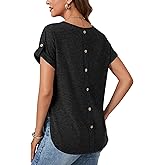 KIFOVEN Women’s Summer Tops Short Sleeve Side Split Tunic T Shirt Crew Neck Button Loose Casual Tees