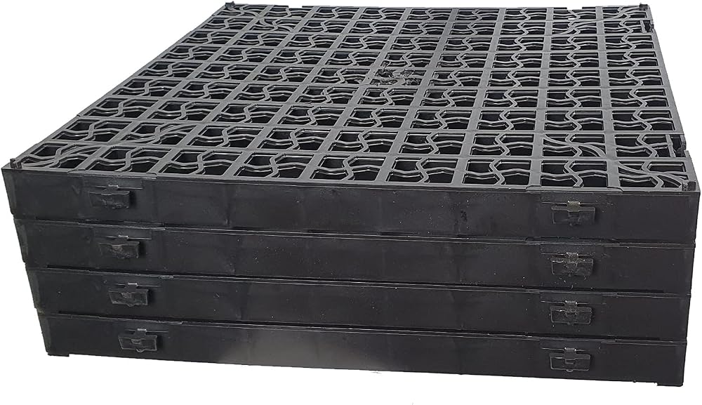 Srendi 4 x Black Plastic Paving Grid 500x500x40mm Interlocking 1m2