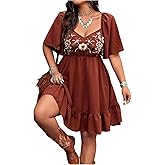 BEAUDRM Women's Plus Size Western Cowgirl Dress Floral Boho Summer Dresses Outfits Country Flowy Causal Spring Mini Dress
