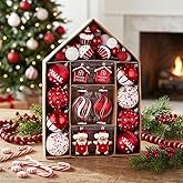 Valery Madelyn Christmas Tree Ornaments Set, 70ct Candy Cane Red and White Shatterproof Christmas Tree Decorations Bulk, Variety Decorative Hanging Ball Ornaments for Xmas Trees Holiday Party Decor