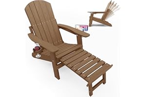 YEFU Folding Adirondack Chair with Footrest,Adjustable Adirondack Chair with Retractable Ottoman & 2 Cup Holder, 5-Level Adju