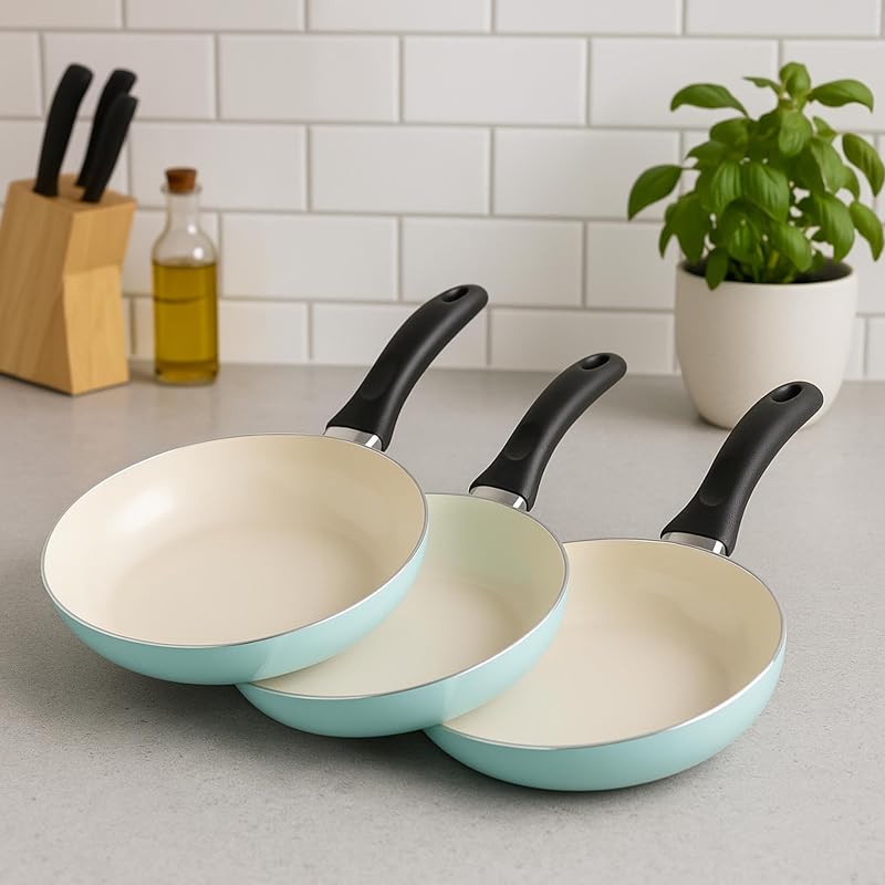 Set de 3 Sartenes Ø16Ø20Ø24cm en aluminio prensado Azul celeste — foto 2 de 8