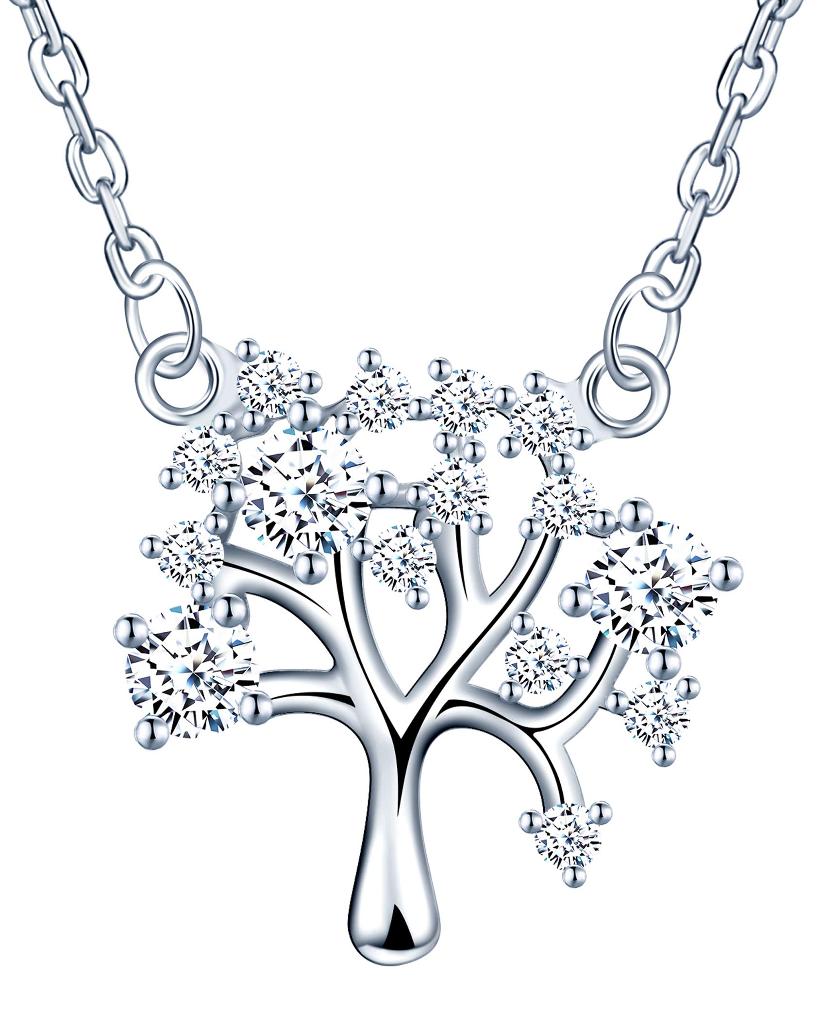 MicLee Women's girl's Necklace pendant, 925 Sterling Silver necklace, Fashion tree of life necklace, Inlaid zircon, beautiful and shining pendant, silver