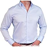 Men's Dress Shirt Blue Firm Collar Wrinkle-Free Short Sleeve Premium European Design Plain Business Casual Easy Care