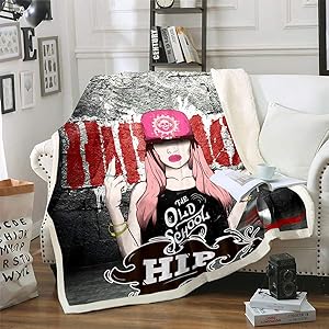 Erosebridal Hip Hop Sherpa Blanket The Old School Blanket Throw Cool Girl Street Dance Fleece Blanket for Kids Teen Youth Young Man Street Culture Graffiti Fuzzy Blanket Twin 60