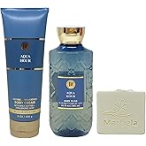 Bath & Body Works Aqua Hour Body Cream and Body Wash Duo Set with a Natural Oats Bar Soap - Full Size
