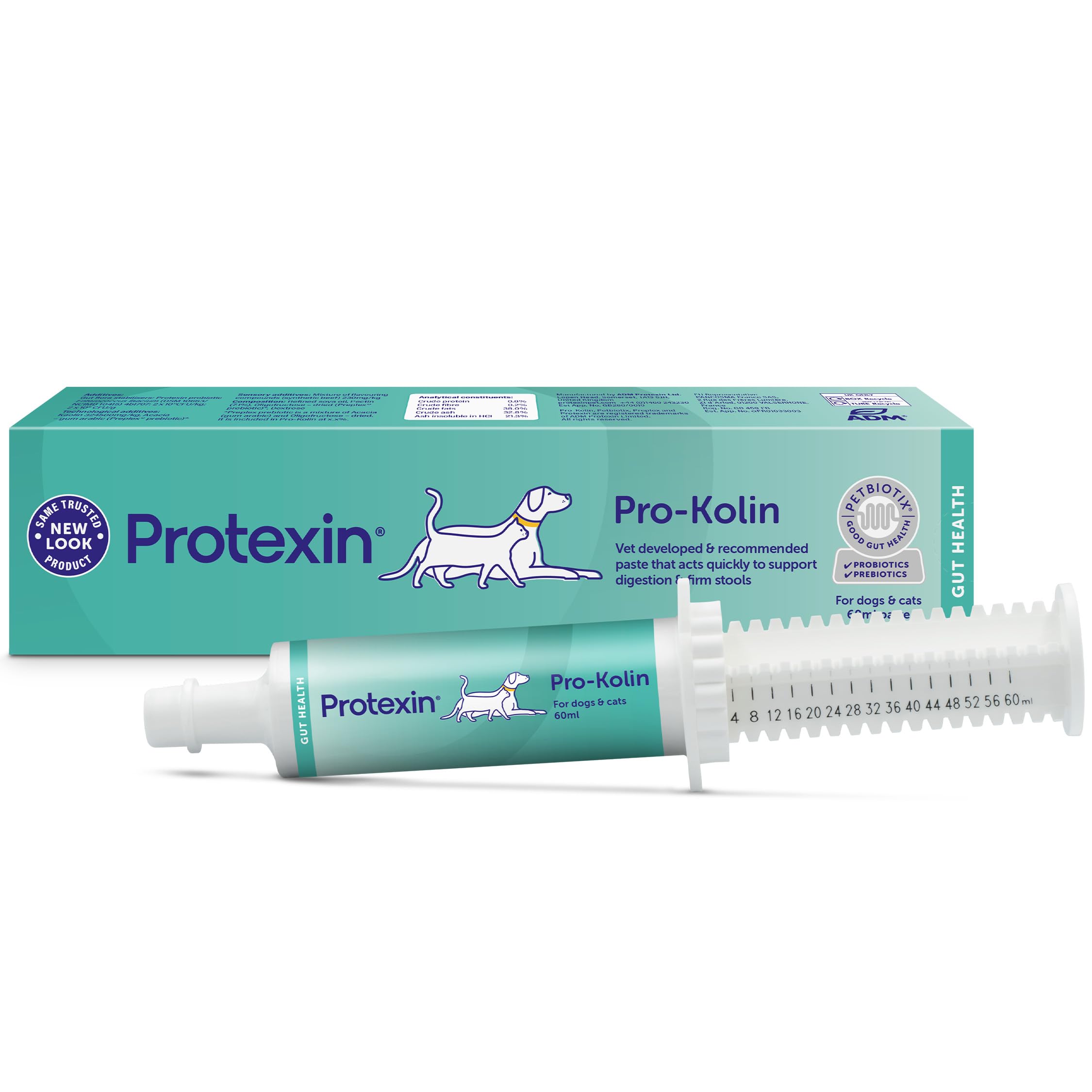 Protexin Pro-Kolin – Probiotic & Prebiotic Digestive Support Paste for Dogs & Cats – Fast-Acting Gut Soothing Formula with Kaolin & Fibre – Helps Firm Stools – Vet Recommended – 60ml Syringe — image 1