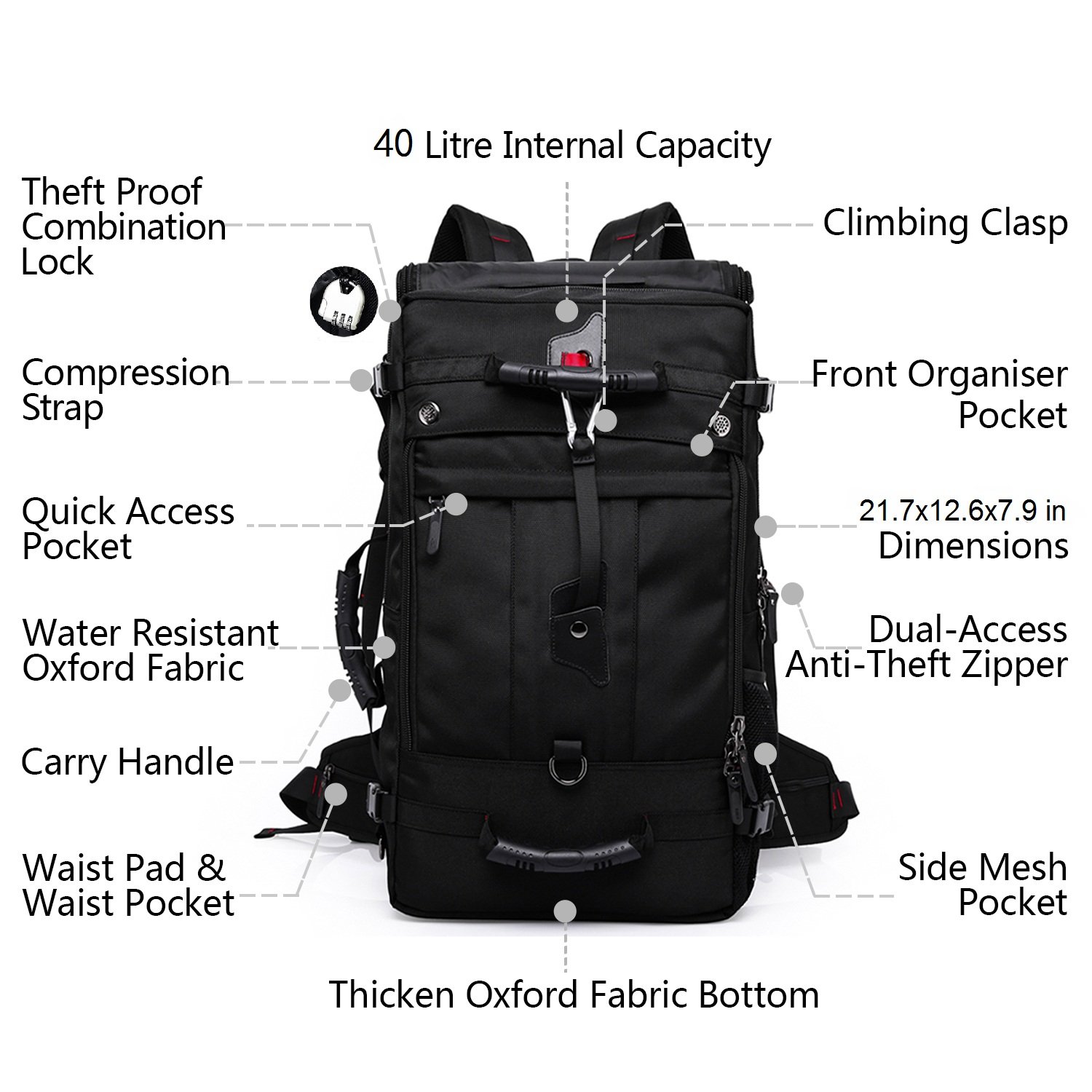 Travel Mountaineering Backpack Climbing Camping Hiking Knapsack Tactical Daypack Weekender Overnight Bag for Men Women